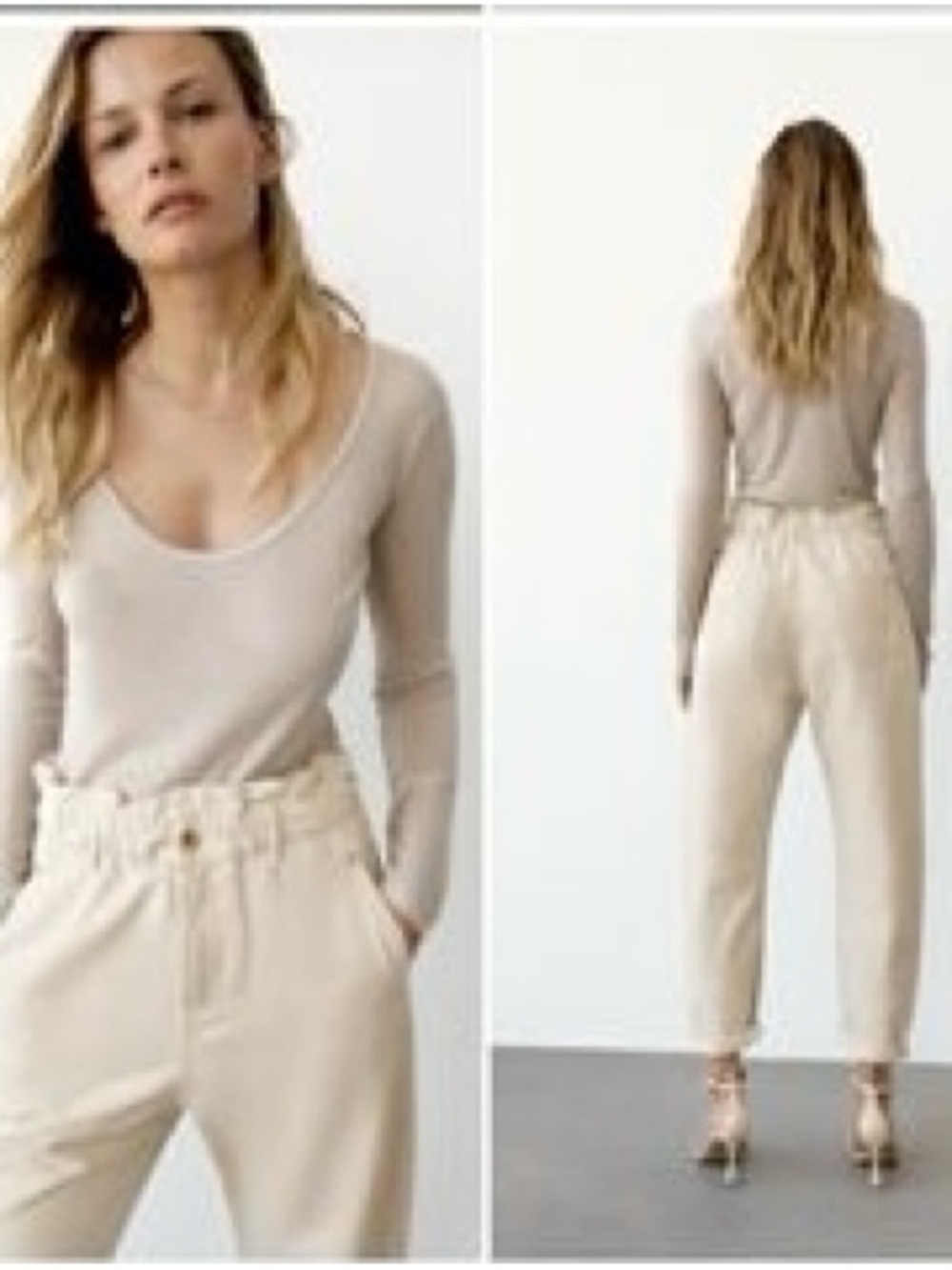 Zara High Waist Corduroy Paperbag Barrel Pants